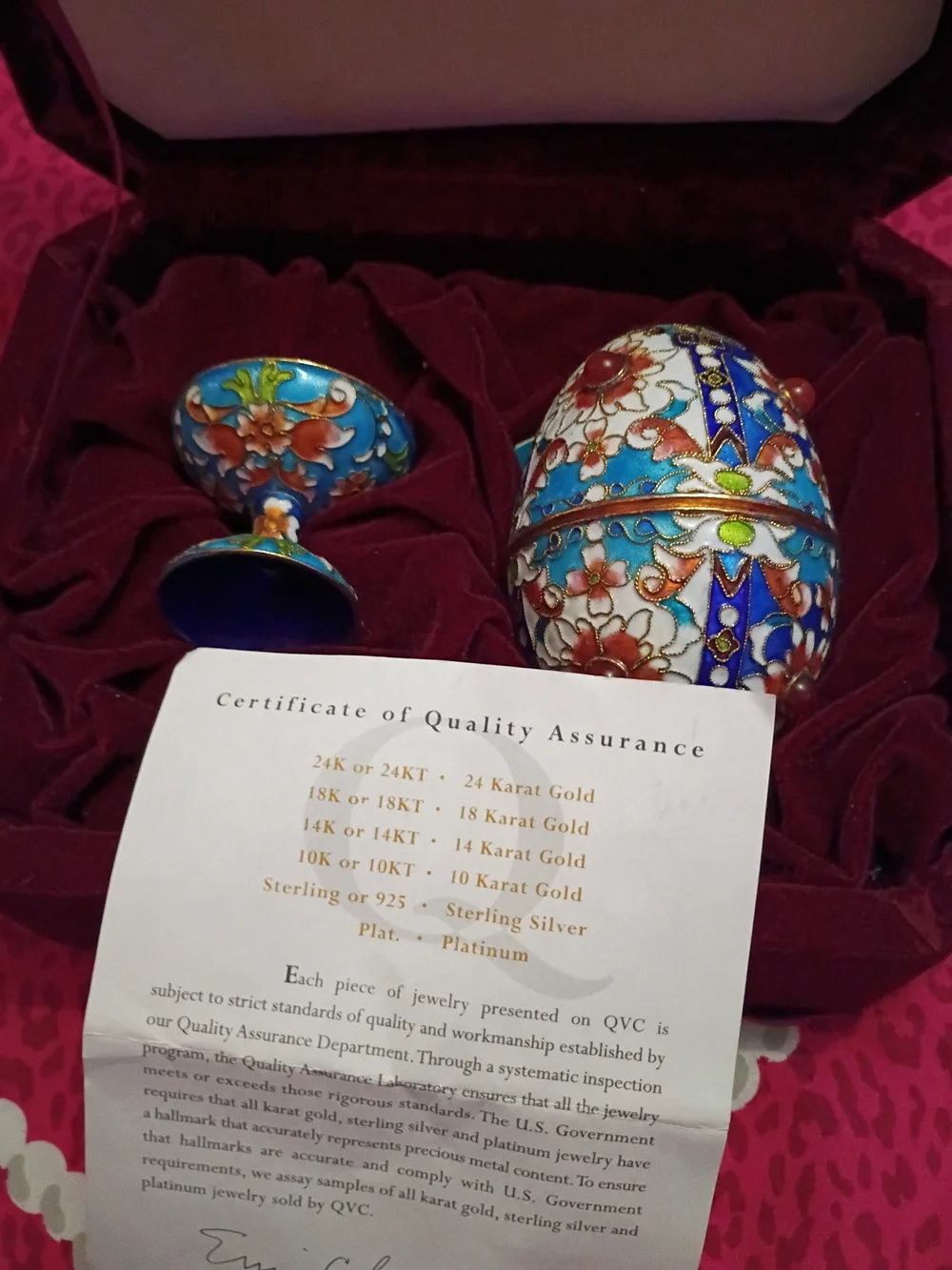 Ornate Blue Floral Cloisonné Egg Trinket Box